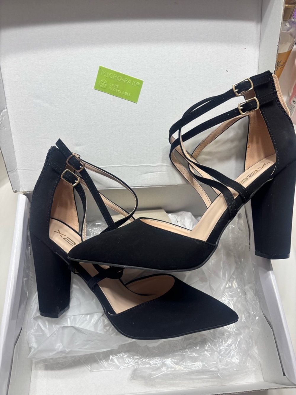 Women's Black Strappy Block Heel Pumps
